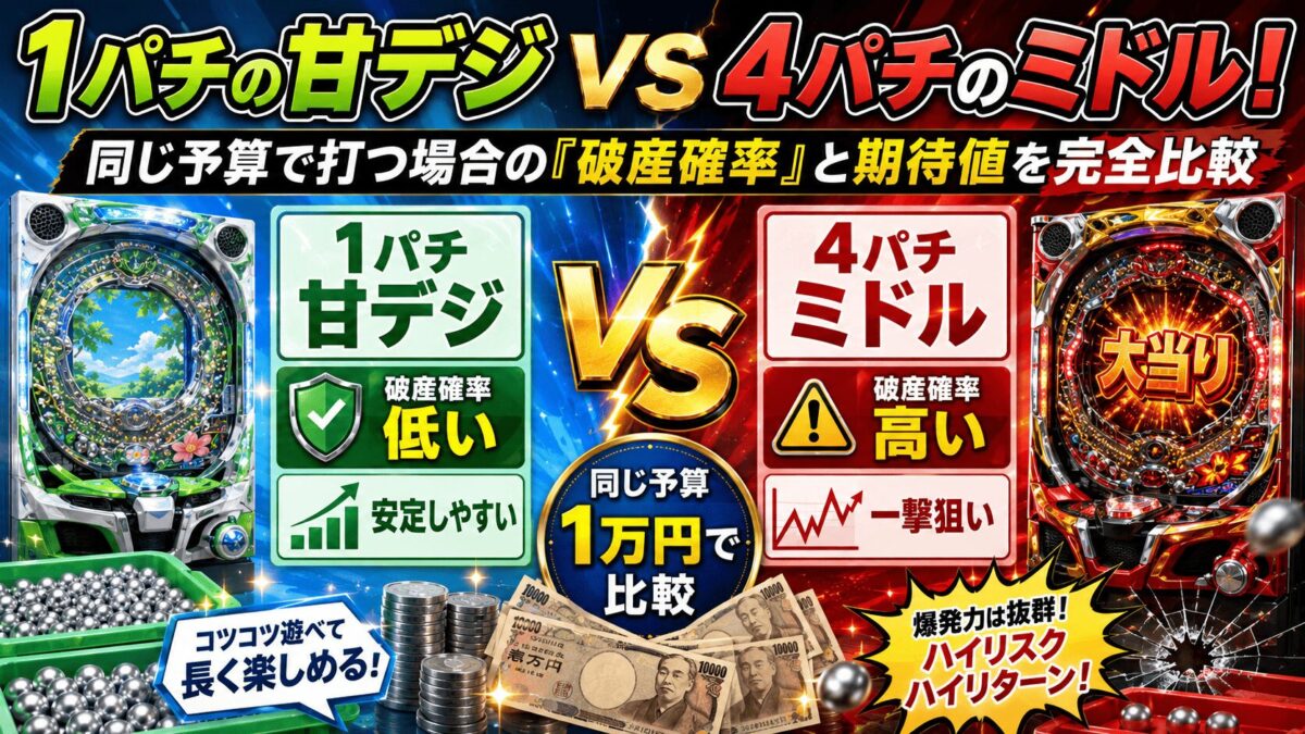 1パチ甘デジと4パチミドルの破産確率と期待値比較